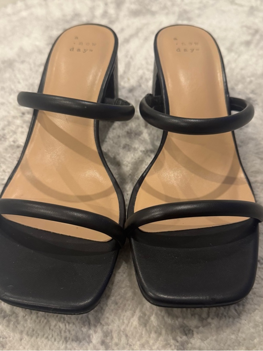 a new day Black Strappy Square-Toe Block Heel Sandals